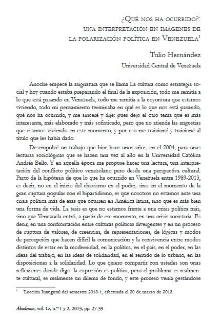 ¿Qué nos ha ocurrido?: una interpretación en imágenes de la polarización política en Venezuela